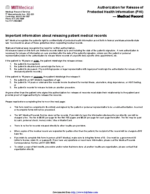 Massachusetts Medical Records Release Form 2 PDFSimpli