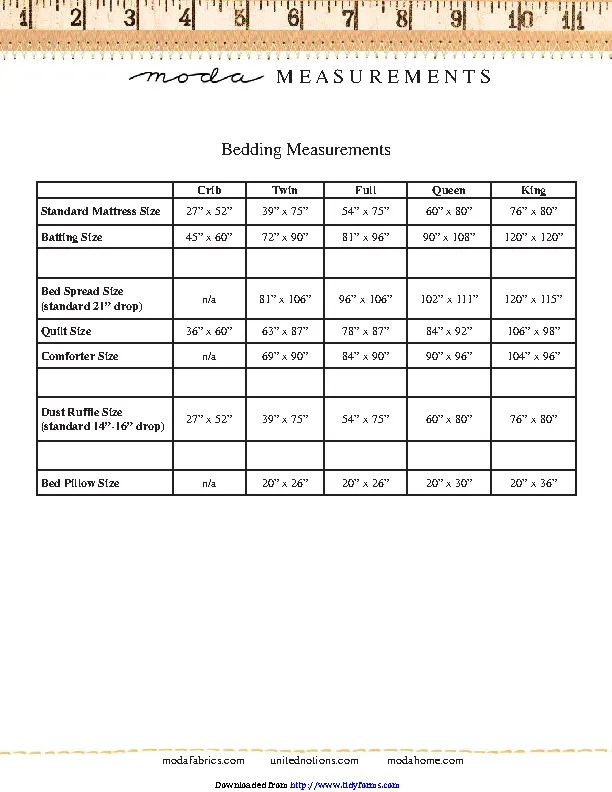 Mattress Size Chart 1 - Pdfsimpli