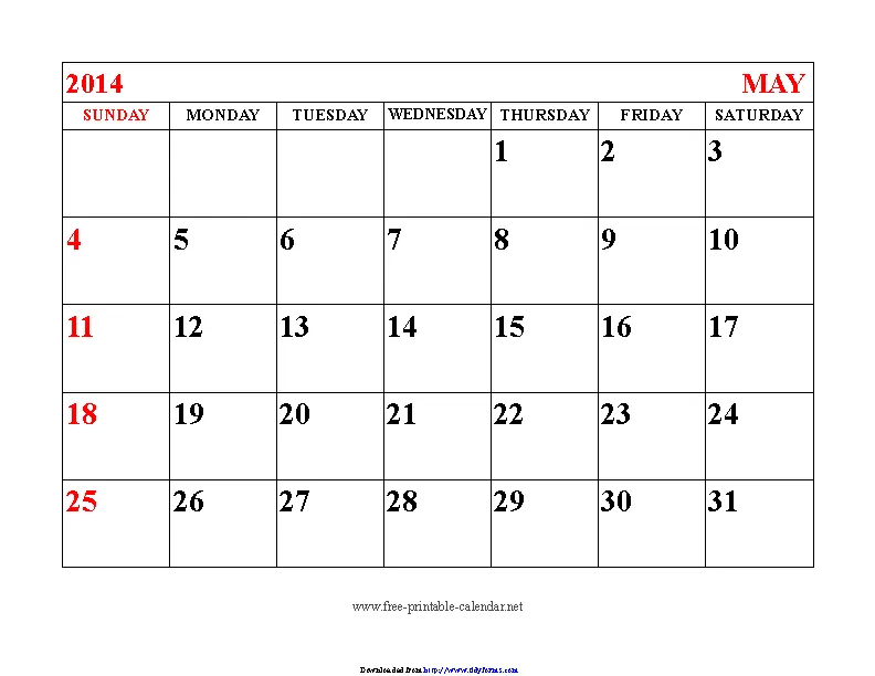 May 14 Calendar 2 Pdfsimpli