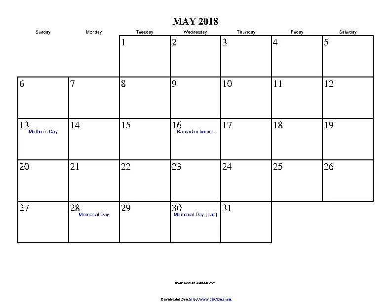 May 2018 Calendar 2 PDFSimpli