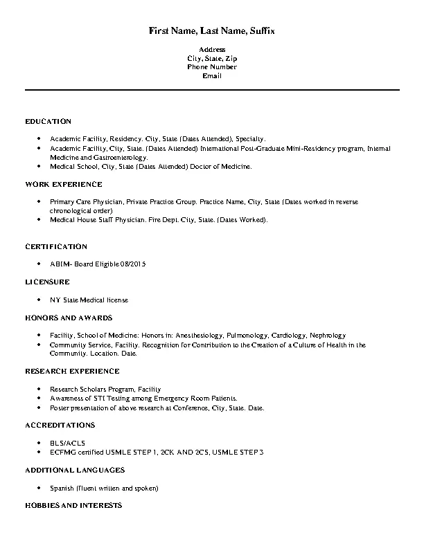 Md Physician Doctor Resume Template