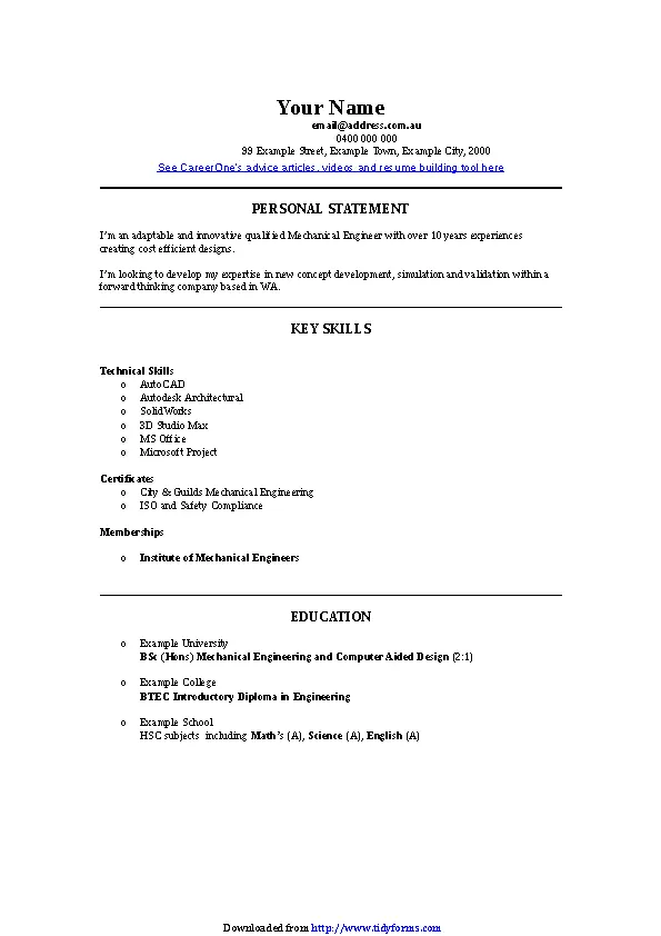 Mechanical Engineer Cv Template - PDFSimpli