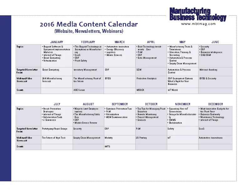 Media Content Calendar