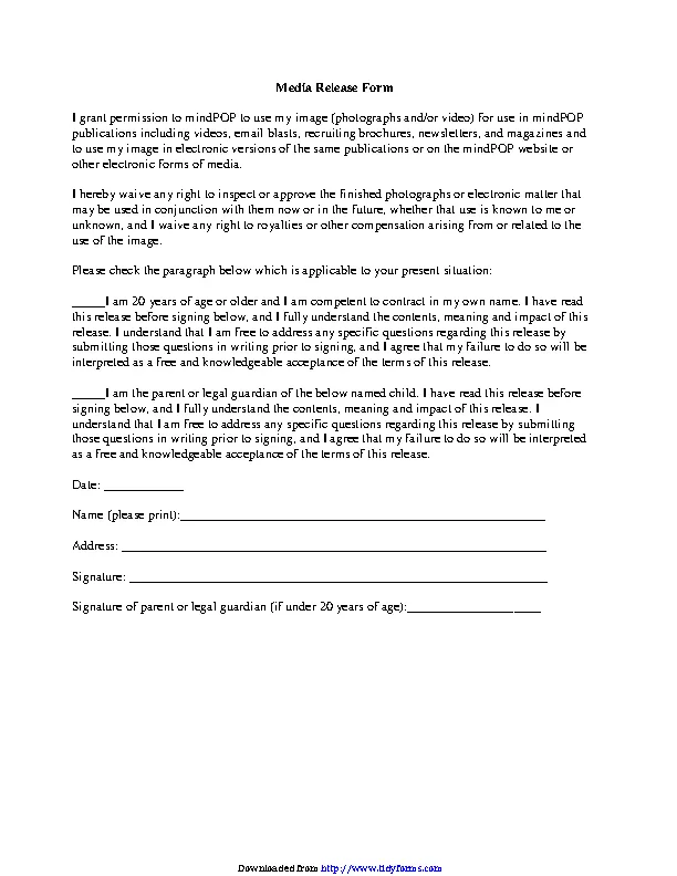Media Release Form PDFSimpli
