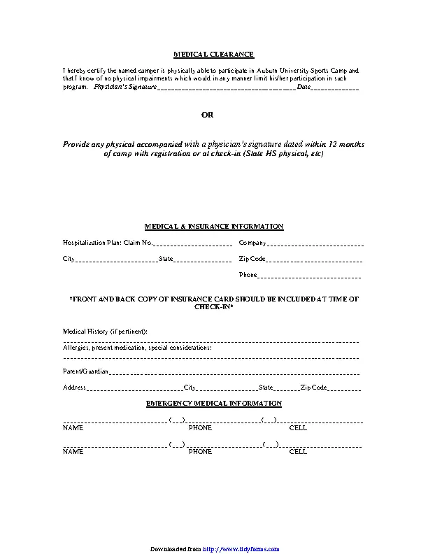 Medical Clearance Form 3