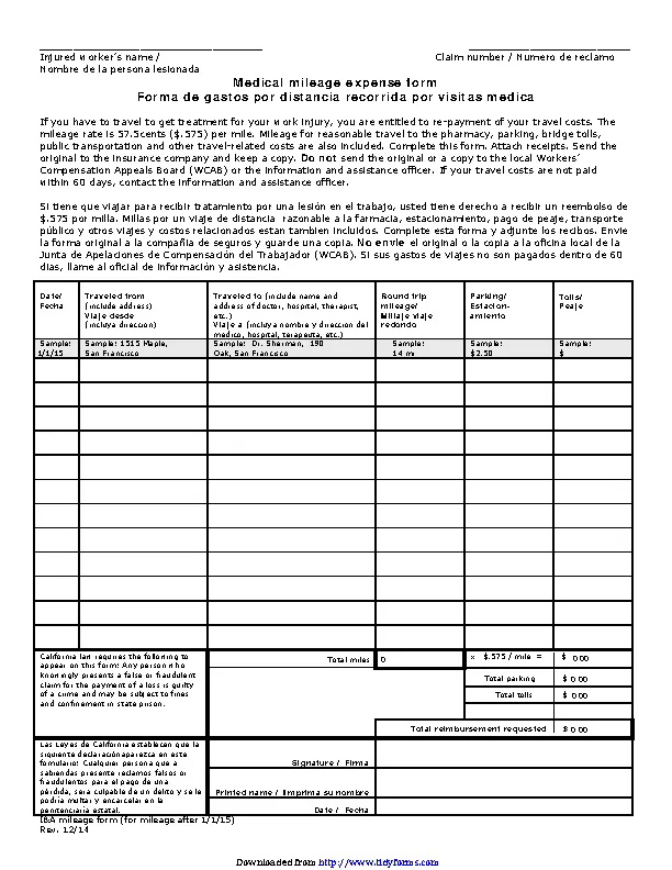 Medical Mileage Expense Form PDFSimpli