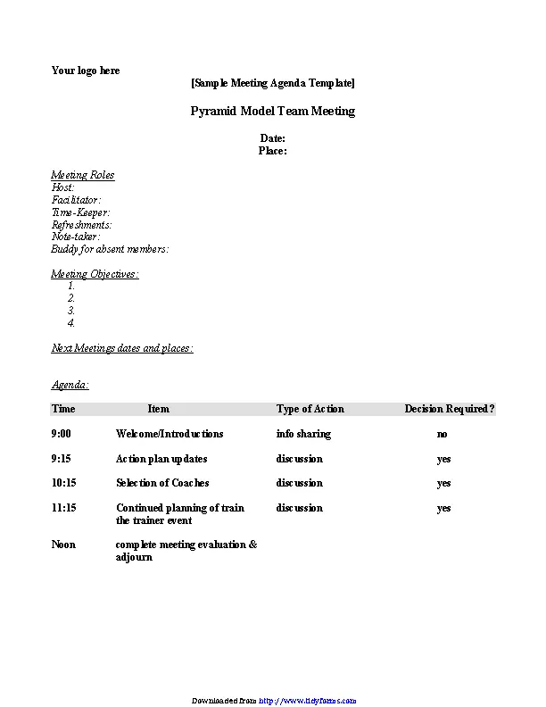 Meeting Itinerary Template PDFSimpli