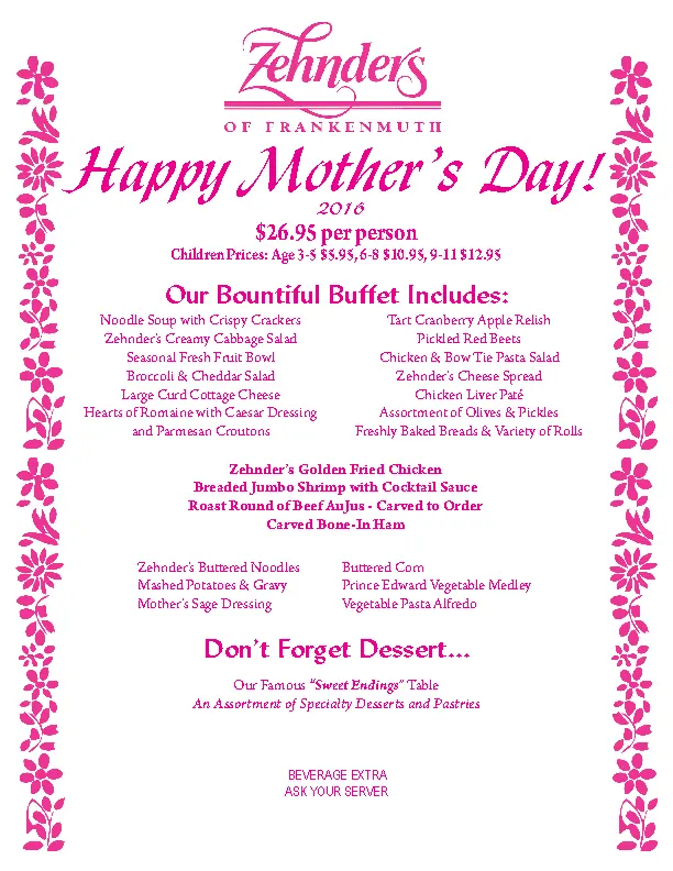 Menu For Mothers Day