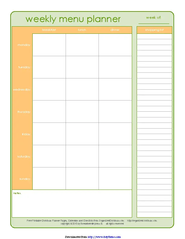 Menu Planner With Grocery List