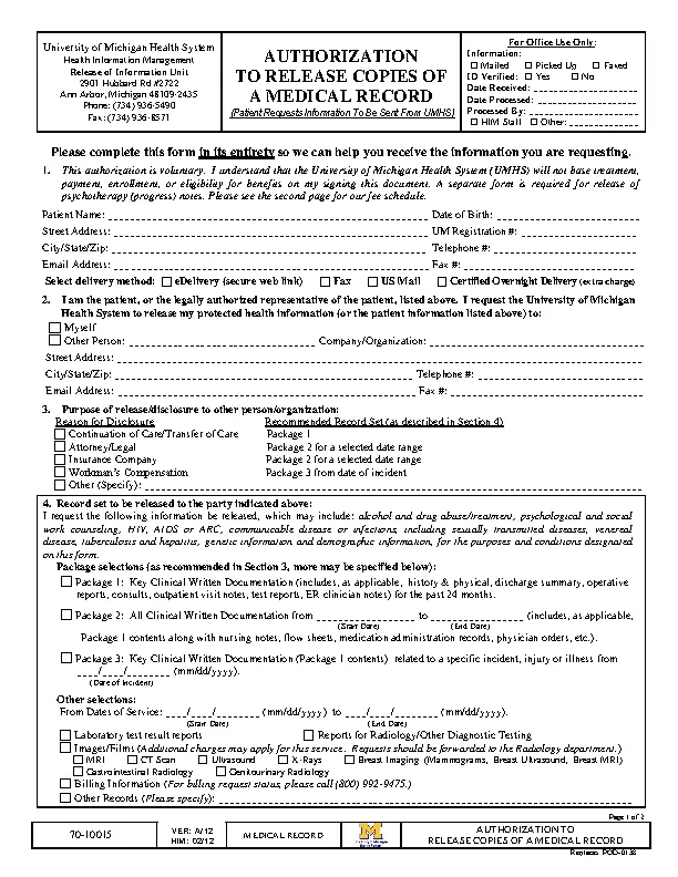 Michigan Medical Records Release Form 1 PDFSimpli