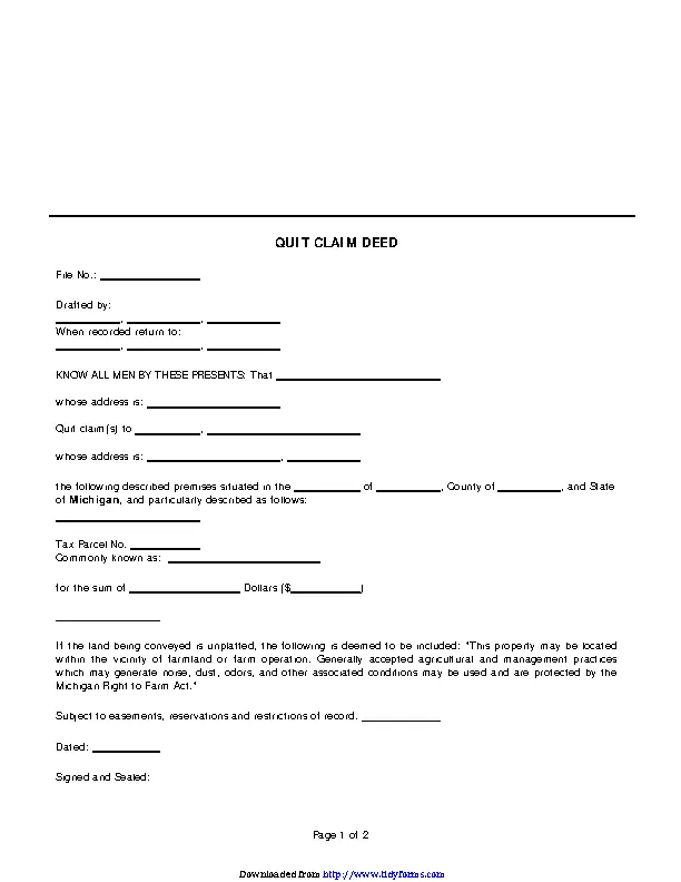 Michigan Quitclaim Deed Form 2 Pdfsimpli 5030