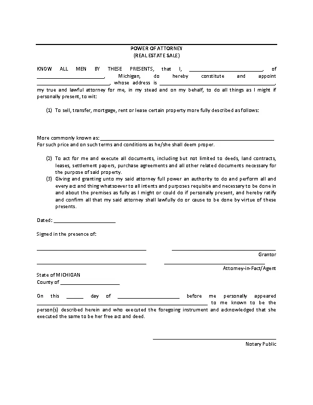 michigan real estate power of attorney form PDFSimpli