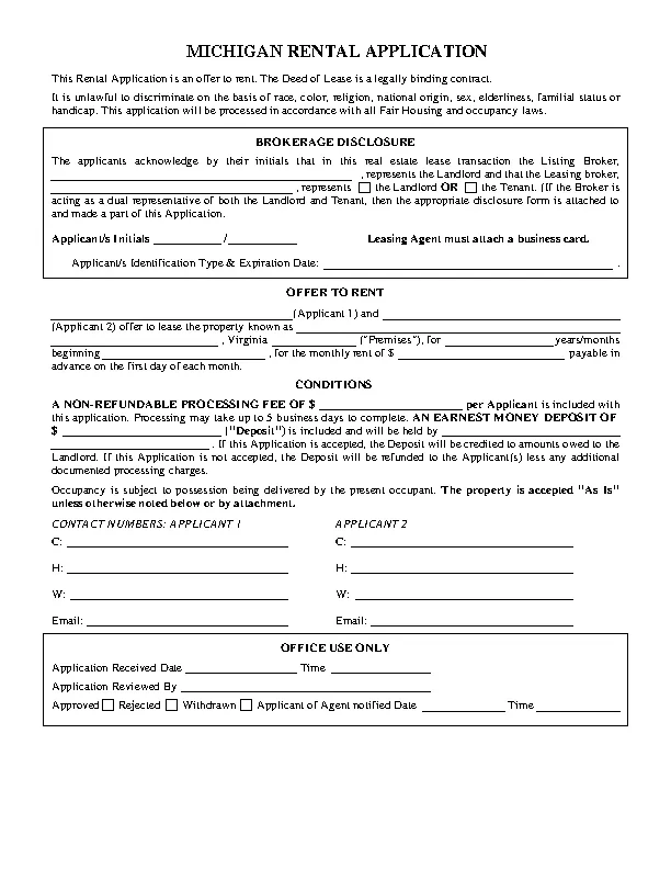 Michigan Rental Application Form - PDFSimpli