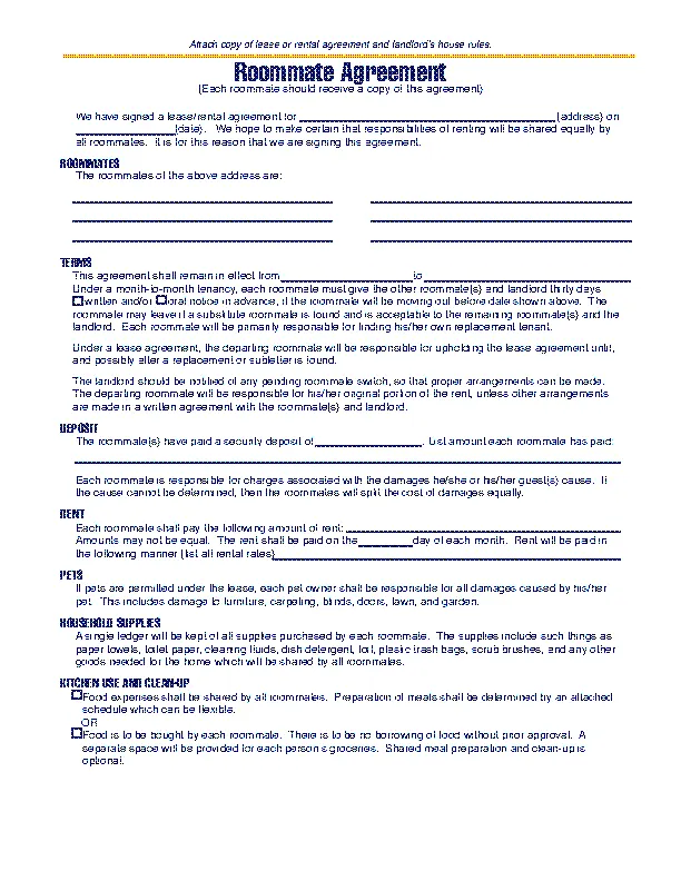 Michigan Roommate Agreement Template