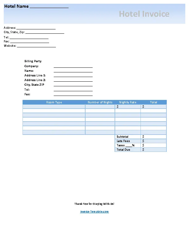 Microsoft Hotel Invoice Free Pdf Format Template - PDFSimpli