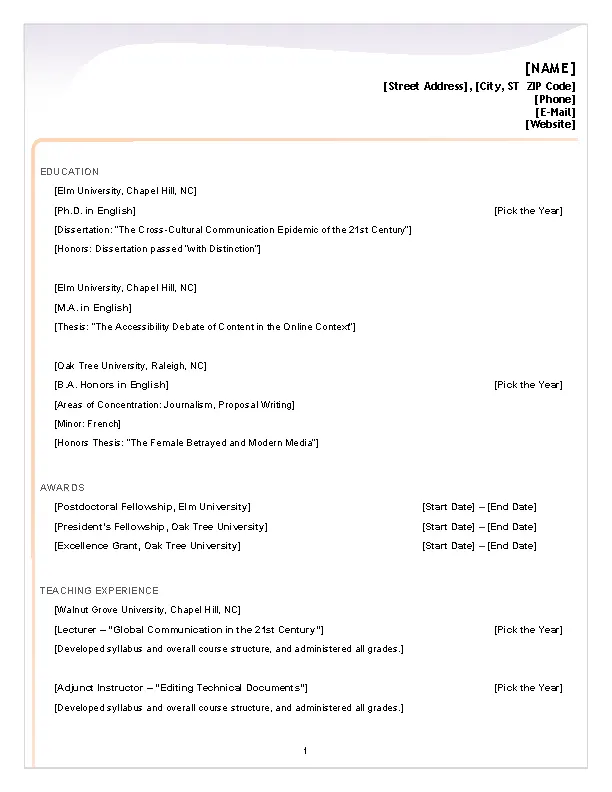 resume template free download word 2007