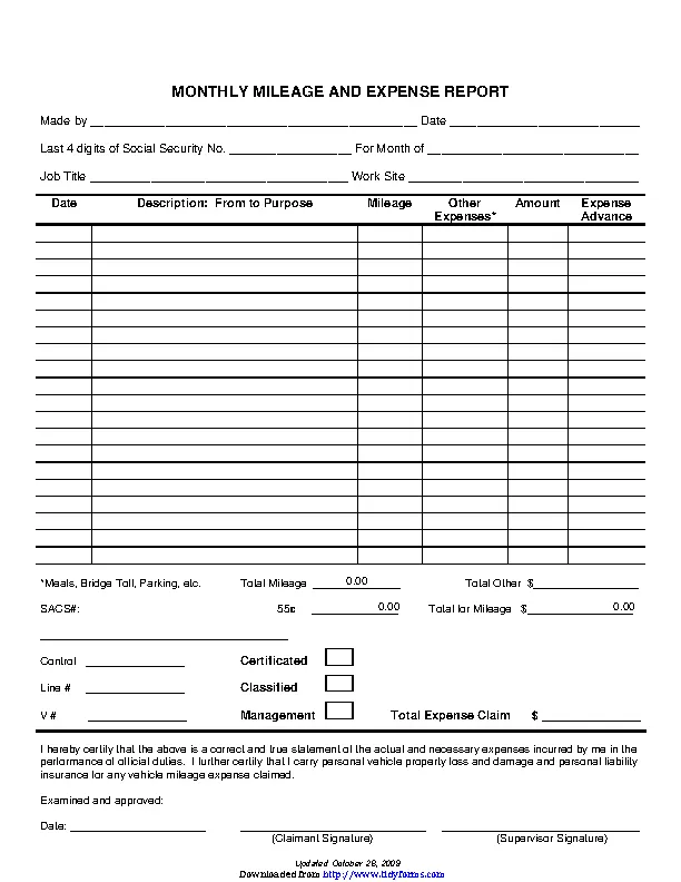 Mileage Report Form - PDFSimpli