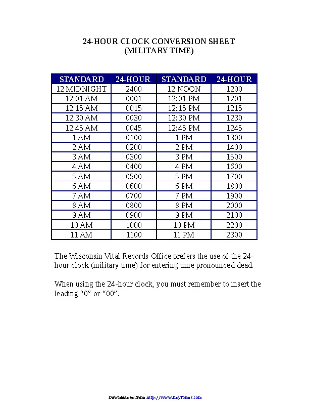 Military Time Conversion Chart 1 - PDFSimpli