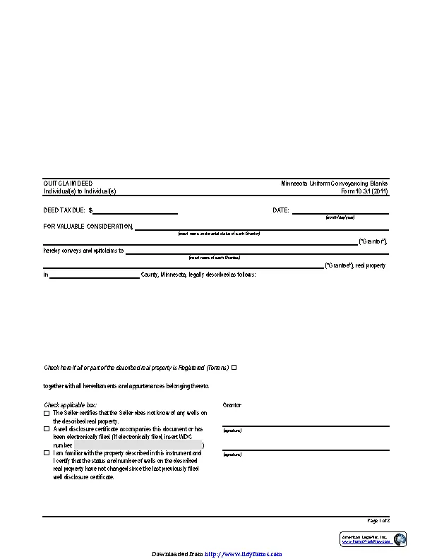 Minnesota Quitclaim Deed Form 1 Individual To Individual PDFSimpli