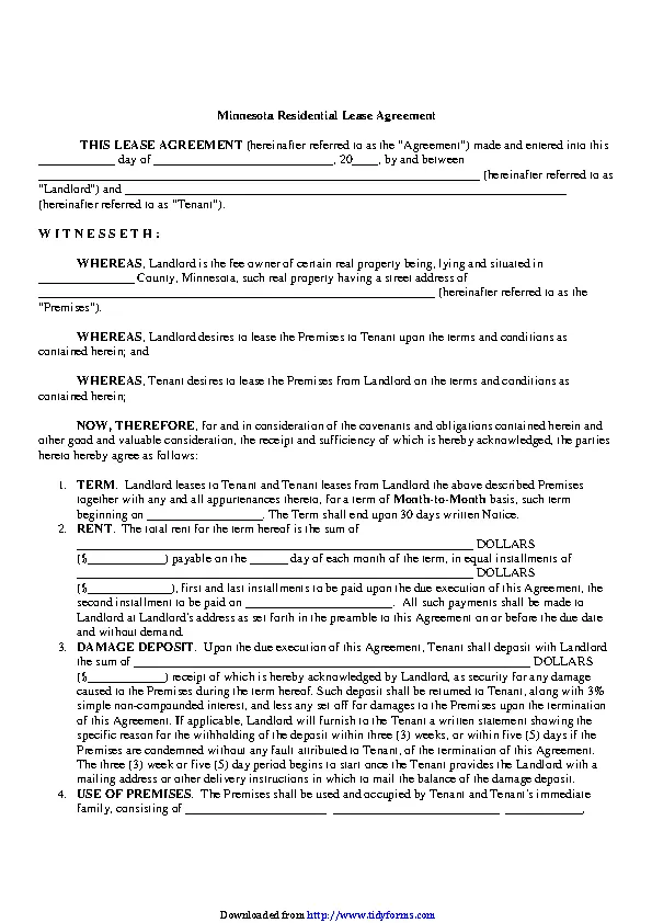 Minnesota Residential Lease Agreement - PDFSimpli