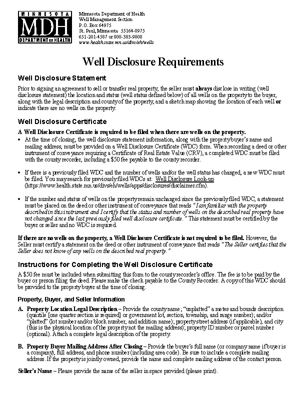 Minnesota Well Disclosure Certificate
