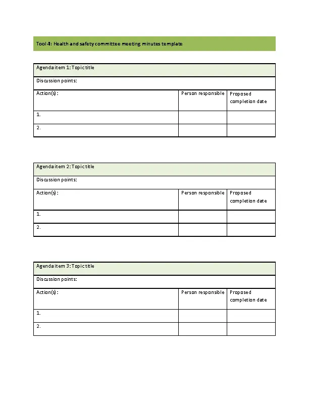Minutes Of Health And Safety Meeting Template