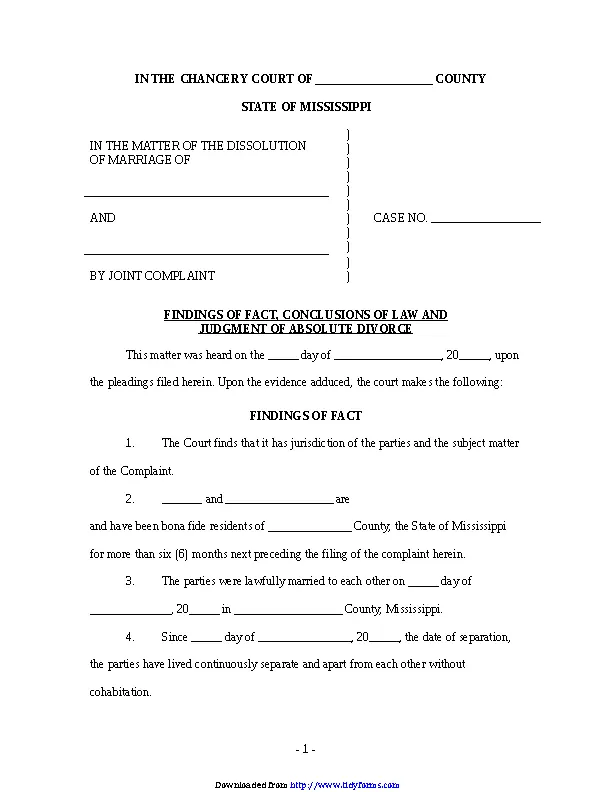Mississippi Final Judgment Of Absolute Divorce Form
