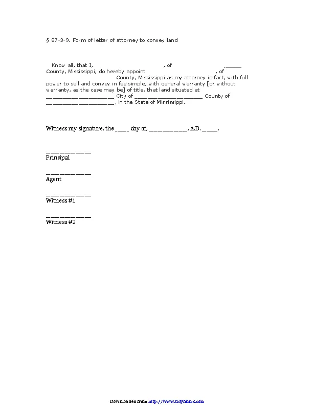 Mississippi Land Power Of Attorney Form PDFSimpli
