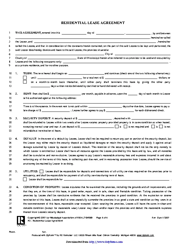 Mississippi Residential Lease Agreement Form Pdfsimpli 0155