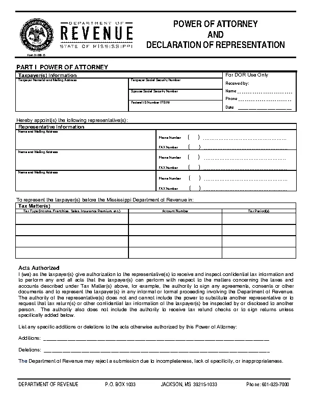 mississippi tax power of attorney form Form 21 002 PDFSimpli