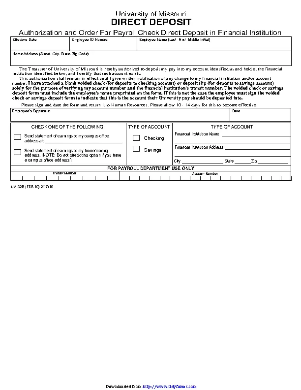 Missouri Direct Deposit Form 3 PDFSimpli