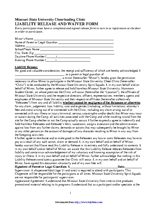 Missouri Liability Release And Waiver Form PDFSimpli