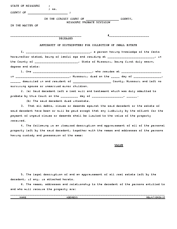 missouri small estate affidavit form - PDFSimpli