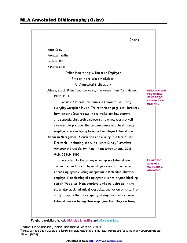 Mla Annotated Bibliography Example