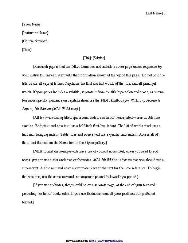 Mla Style Research Paper Template