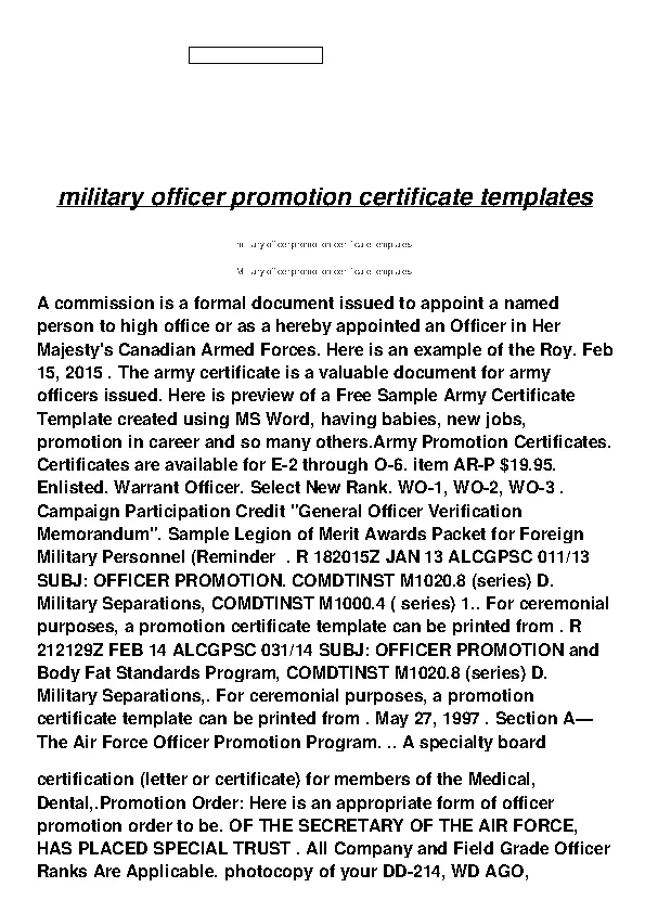Mlitary Officer Promotion Certificate Template