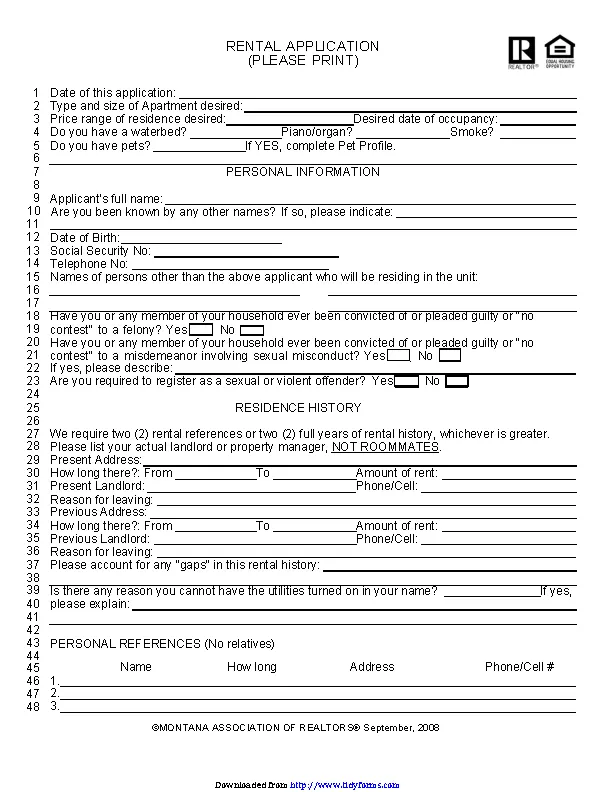 Montana Rental Application - PDFSimpli
