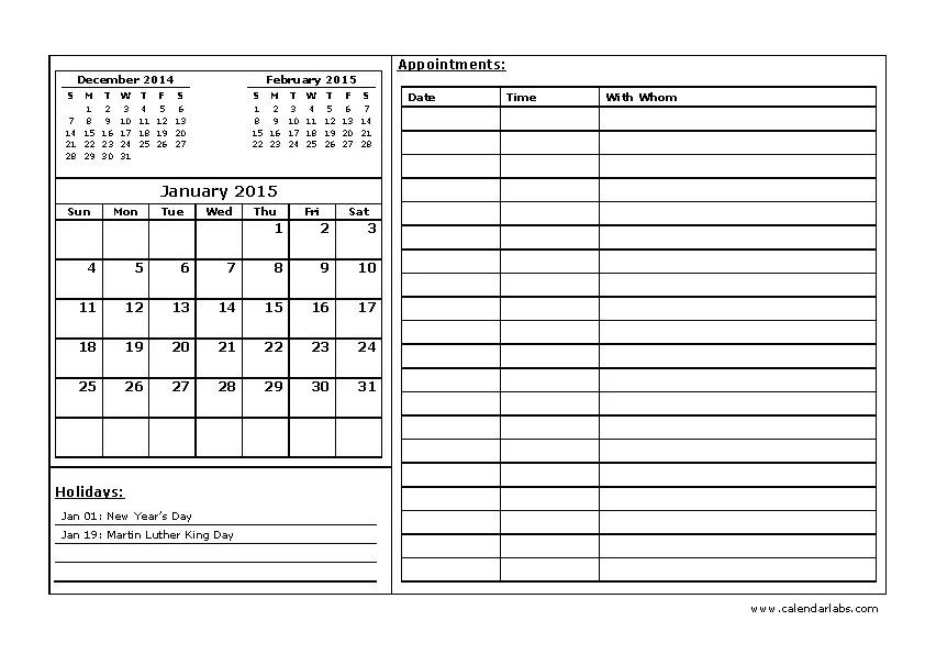 Month Appointment Calendar Template - PDFSimpli