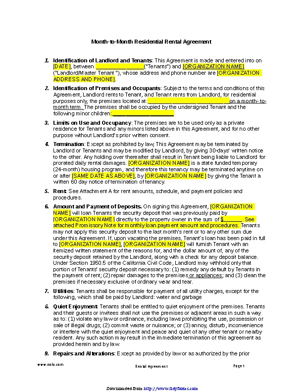 Example Of A Month To Month Rental Agreement