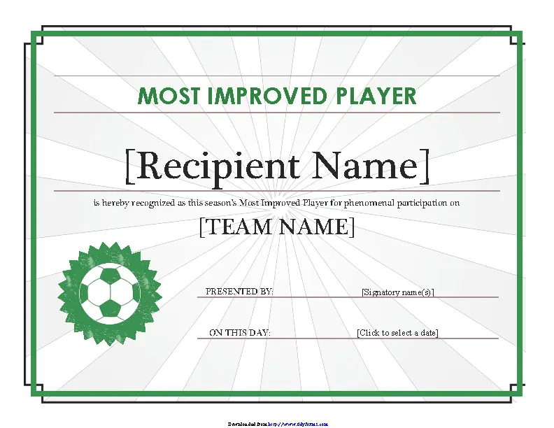 Most Improved Player Certificate Editable Title PDFSimpli