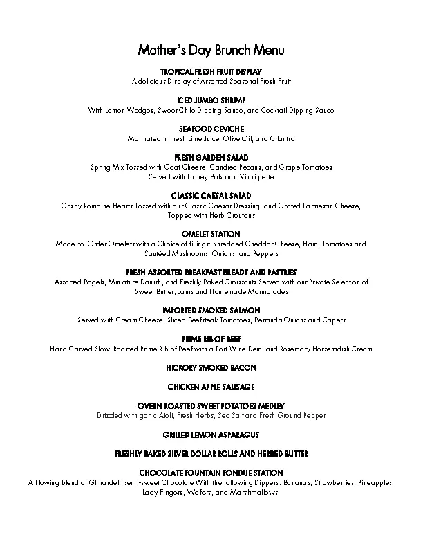 Mothers Day Brunch Menu PDFSimpli