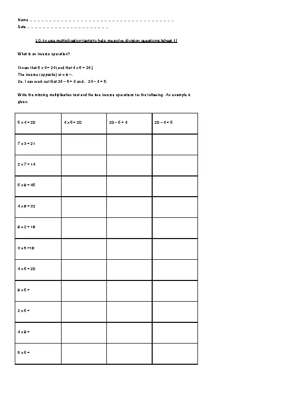 Teachers Multiplication And Long Division Worksheets