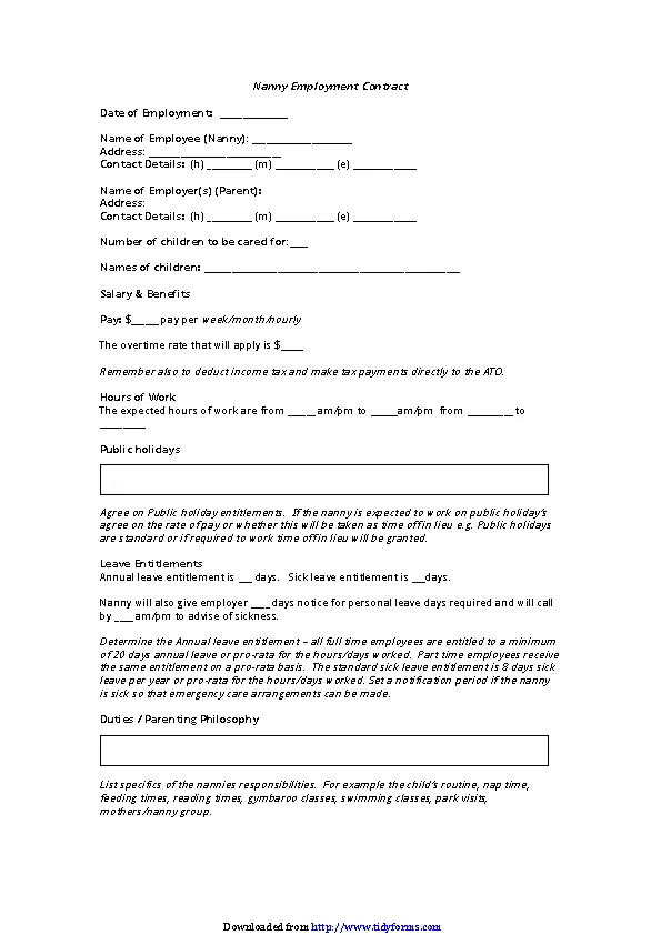 Nanny Employment Contract