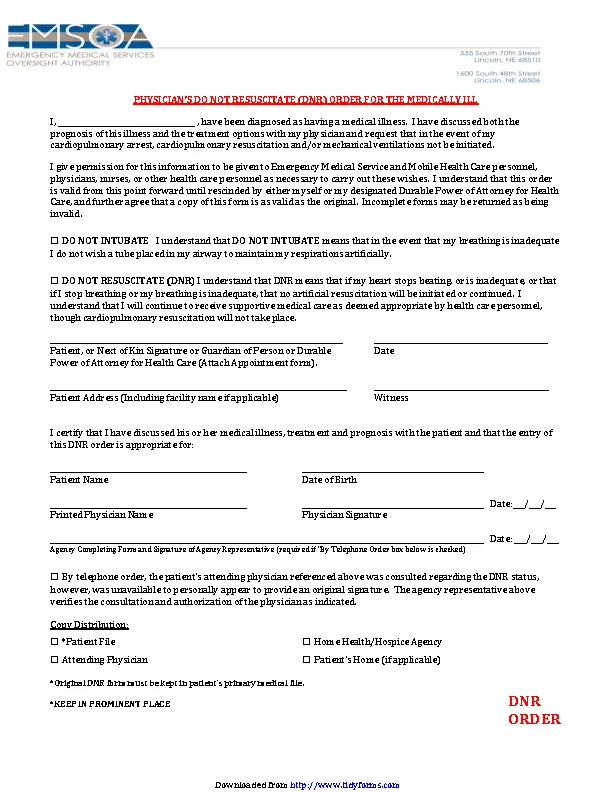 Nebraska Dakota Do Not Resuscitate Form PDFSimpli