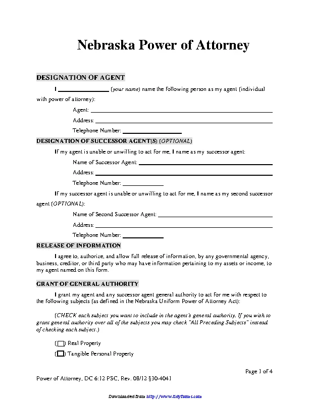 Nebraska Power Of Attorney Form - PDFSimpli