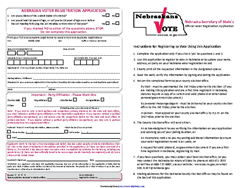 Nebraska Voter Registration Form