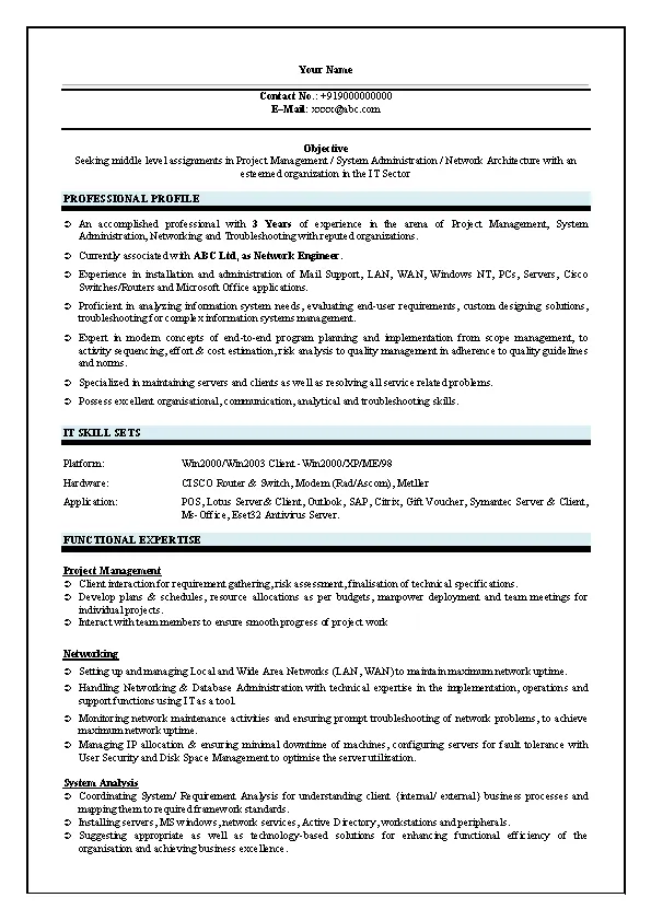 Network Engineer Resume Format - PDFSimpli