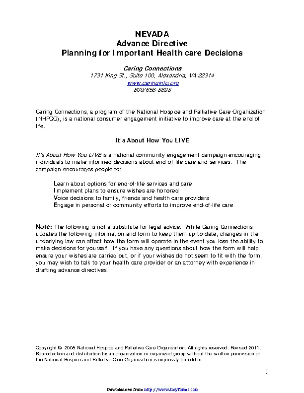 Nevada Advance Health Care Directive Form