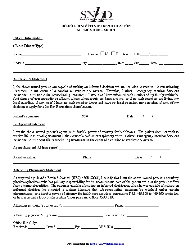 Nevada Do Not Resuscitate Form PDFSimpli