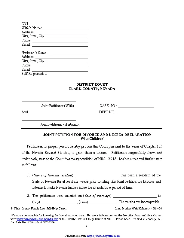 Nevada Joint Petition With Children Form